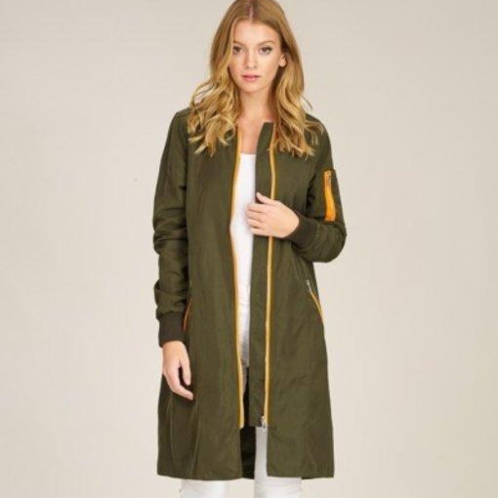 Extra Long Green and Brand Bomber Jacket